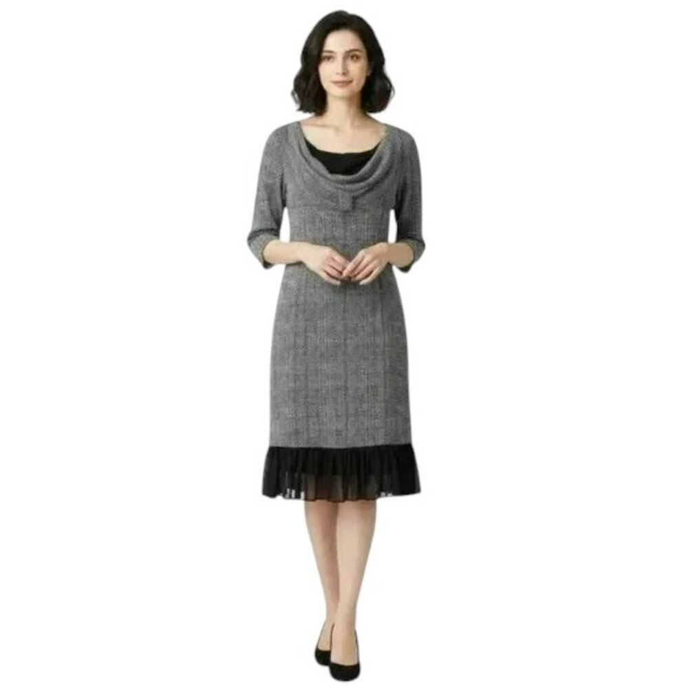 Vision Apparel Black & White 100% Silk Dress 4 Geometric Elegant Cocktail Midi